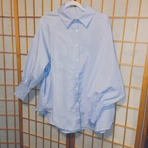 Women's Size 2XL  Blue White pin striped Blouse Polyester unbranded NWOT